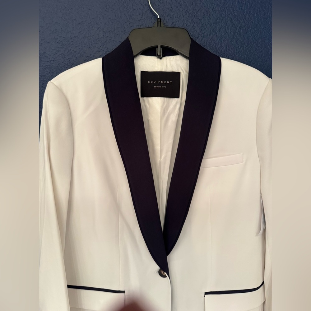 Equipment Quincy Blazer Nature White Eclipse Black Lapel & Trim Women’s Size 6 - Picture 9 of 16